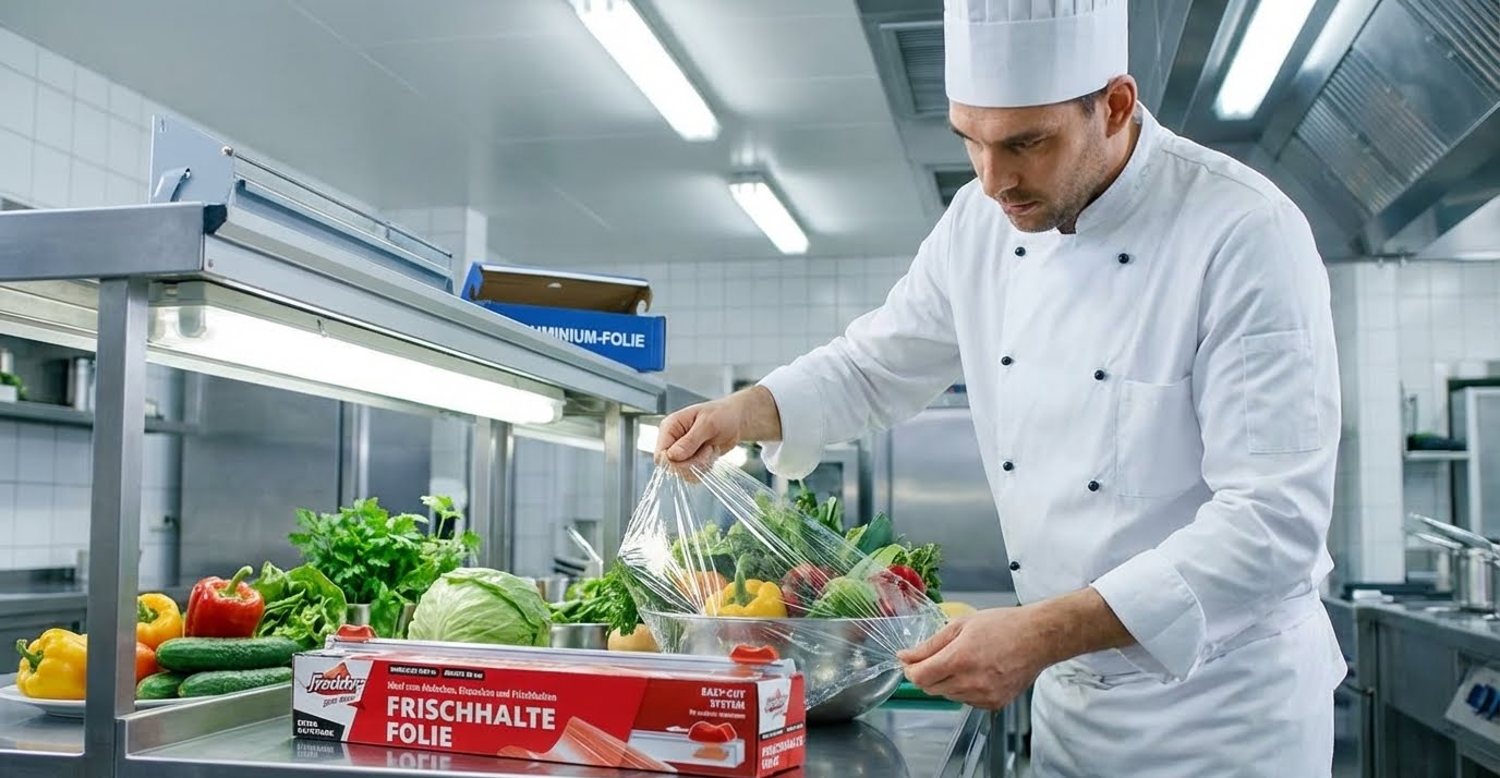 Koch in einer professionellen Edelstahl-Großküche