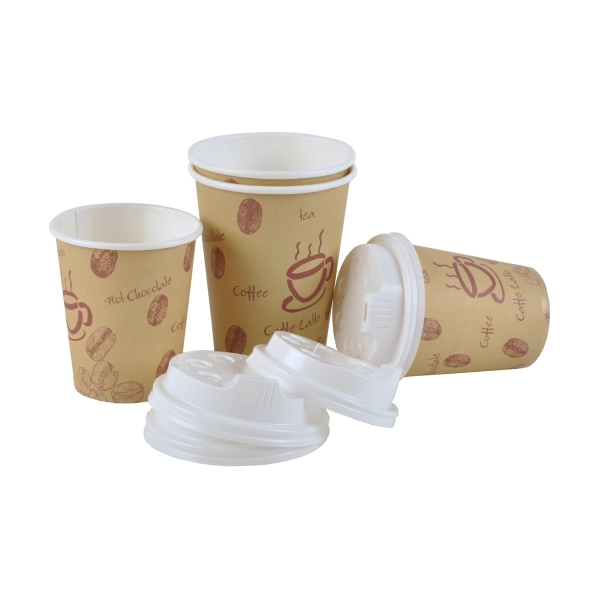 Kaffeebecher 300 ccm Deckel Kaffeebecher "Coffee to Go" braun/beige, 300 ccm, 50er Pack