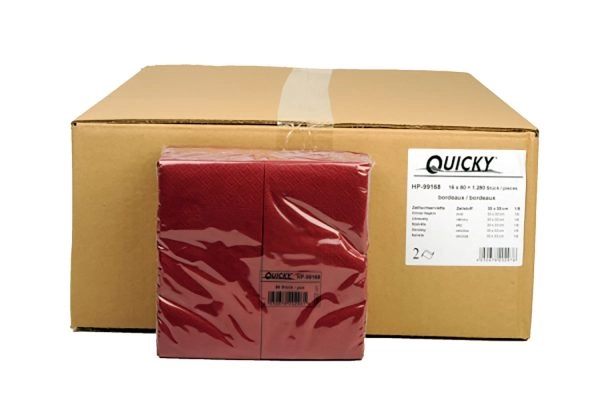 Bordeaux Servietten 33x33 cm, 2-lagig, 1/8 Falz, 80 Stk. /Pck,