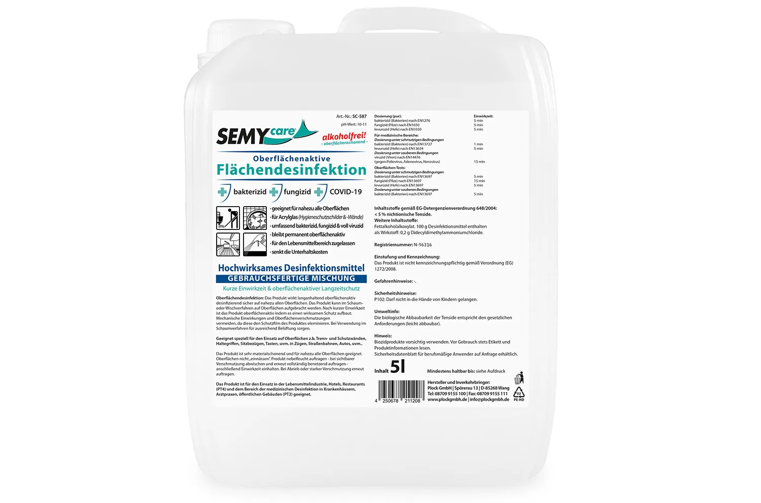 Flächendesinfektion SemyCare ohne Alkohol- oberflächenaktiv, 5 Liter -  Hygiene mit System