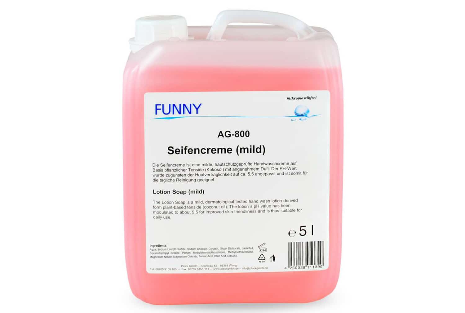Seifencreme Funny, rosa, mikroplastikfrei, 5 Liter