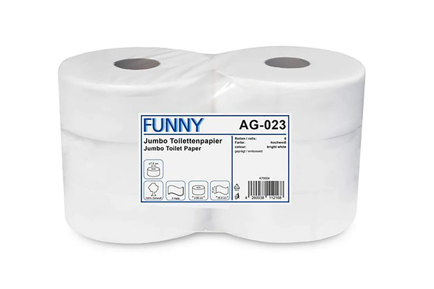 Jumbo Toilettenpapier, 2-lagig, hochweiß, Ø28 cm, Zellstoff
