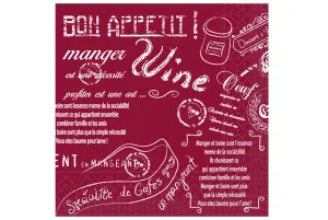 Mank Serviette aus Tissue Script Bordeaux, 33 x 33 cm, 100 Stück