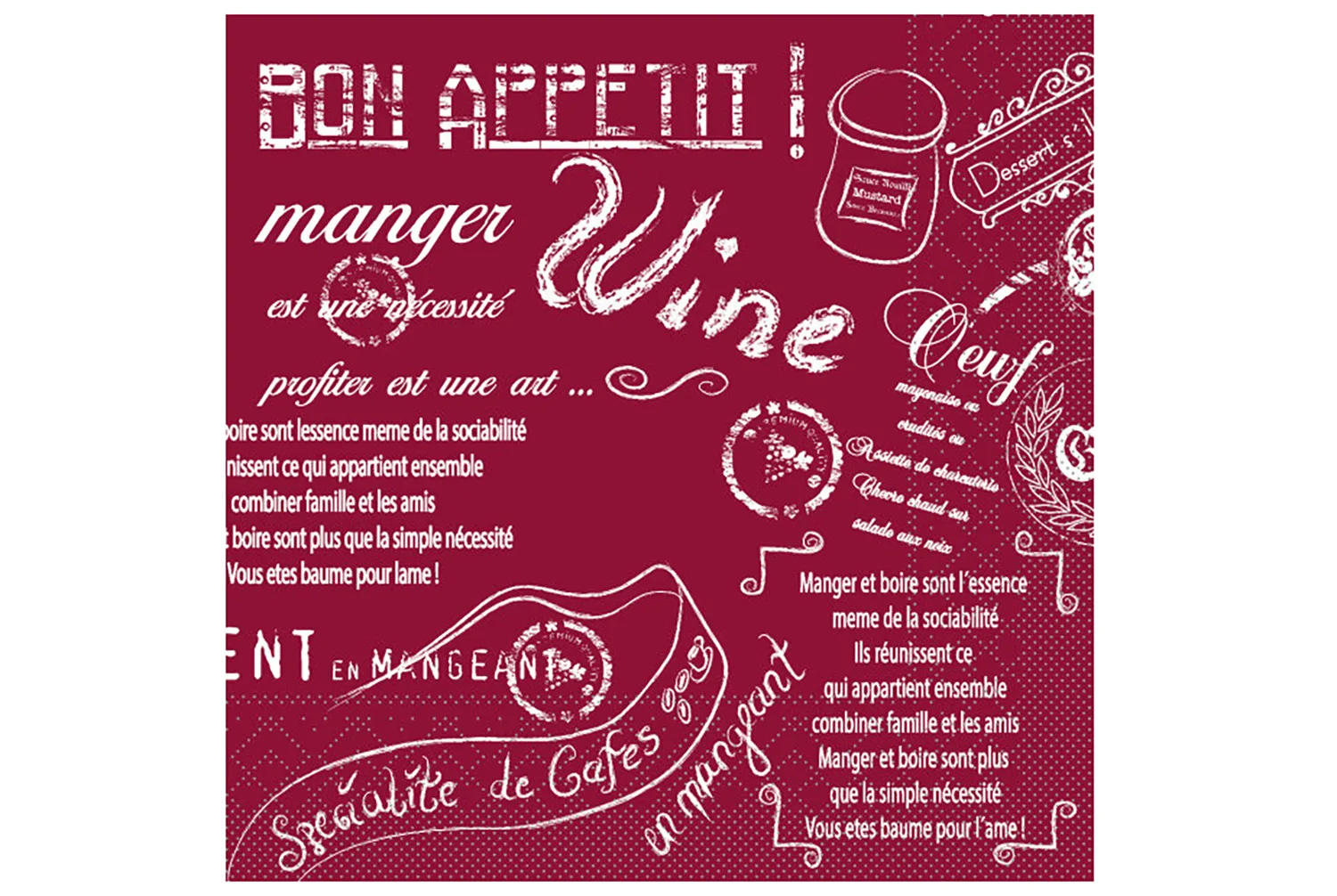 Mank Serviette aus Tissue Script Bordeaux, 33 x 33 cm, 100 Stück