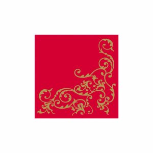 Mank Airlaid Serviette Pomp, rote Serviette mit goldenem Ornamentmuster, 40 x 40 cm
