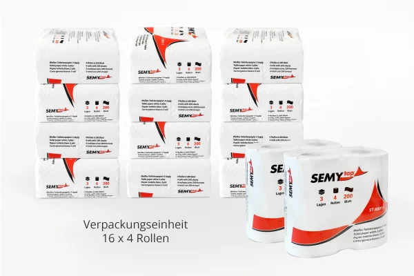 SEMY top Toilettenpapier Verpackungseinheit 16 x 4 Rollen, 64 Rollen gesamt