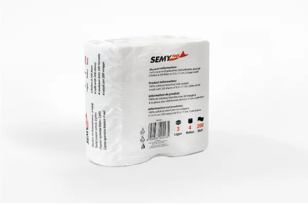 SEMY top Toilettenpapier Rückseite mit Produktinformationen und Barcode