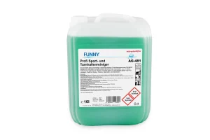 Funny Profi Sport- und Turnhallenreiniger, 10-Liter-Kanister, rutschhemmende Glanzwischpflege nach DIN 18032, AG-481