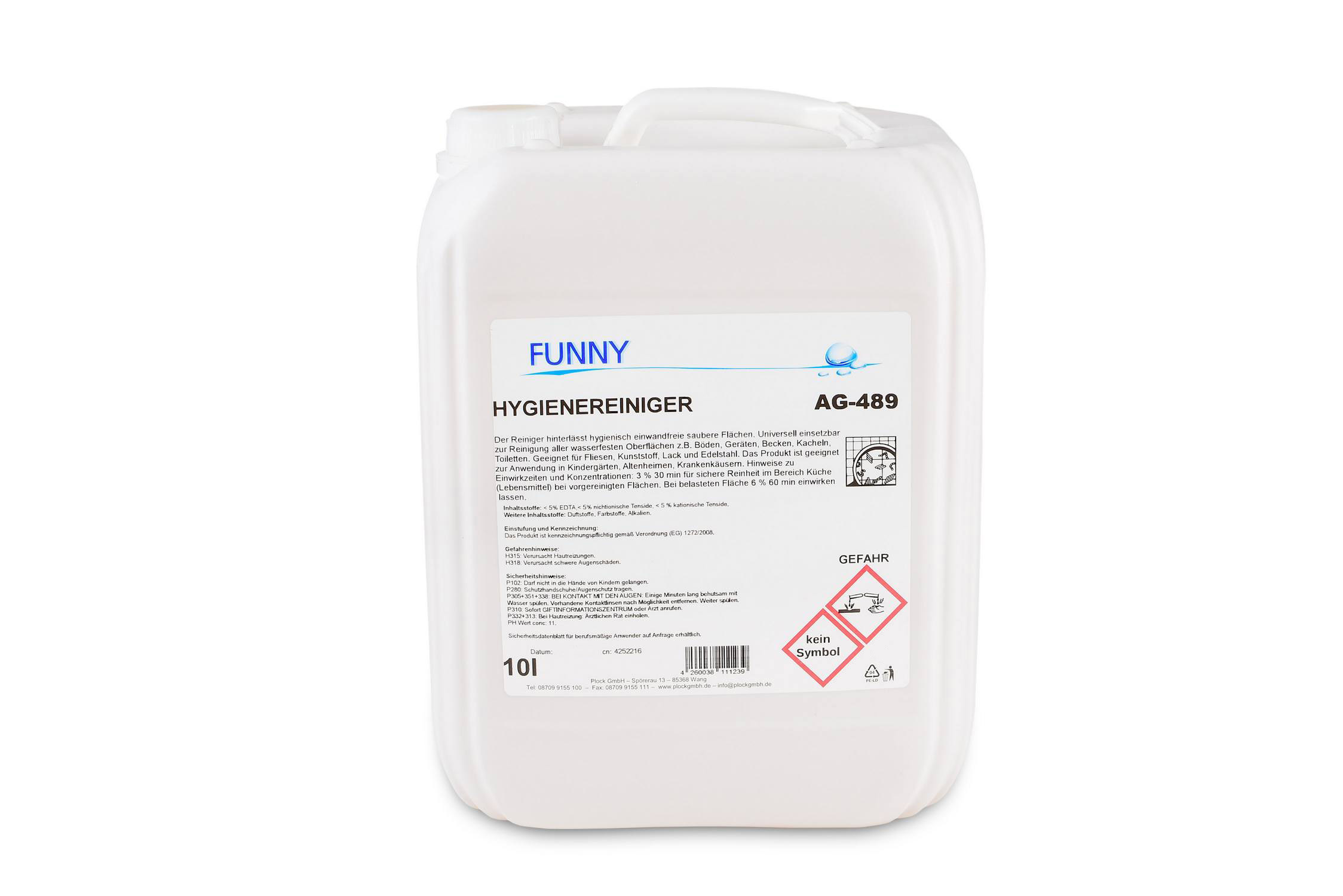 Funny Hygienereiniger, 10-Liter-Kanister, Flächenreiniger für wasserfeste Oberflächen, AG-489