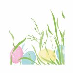 Mank Airlaid Serviette Ostern, bunte Ostereier und grüne Gräser auf weißem Grund, 40 x 40 cm