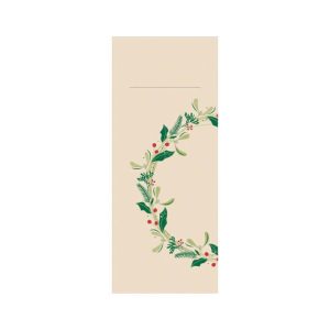 Mank Pocket-Napkin Besteckserviette „Isabell", cremefarben mit Weihnachtskranz aus Mistelzweigen und roten Beeren, 40 x 33 cm