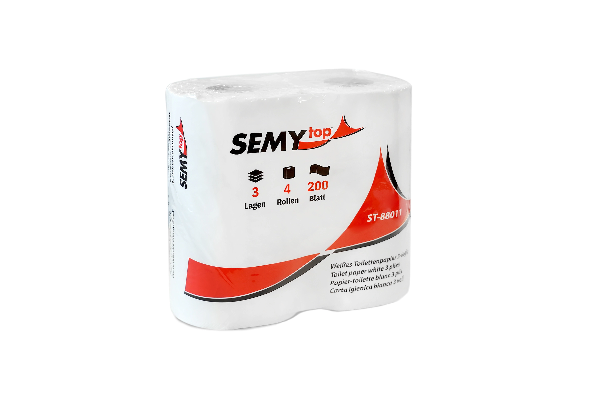 SEMY top Toilettenpapier 3-lagig hochweiß, 4er-Pack ST-88011, 200 Blatt