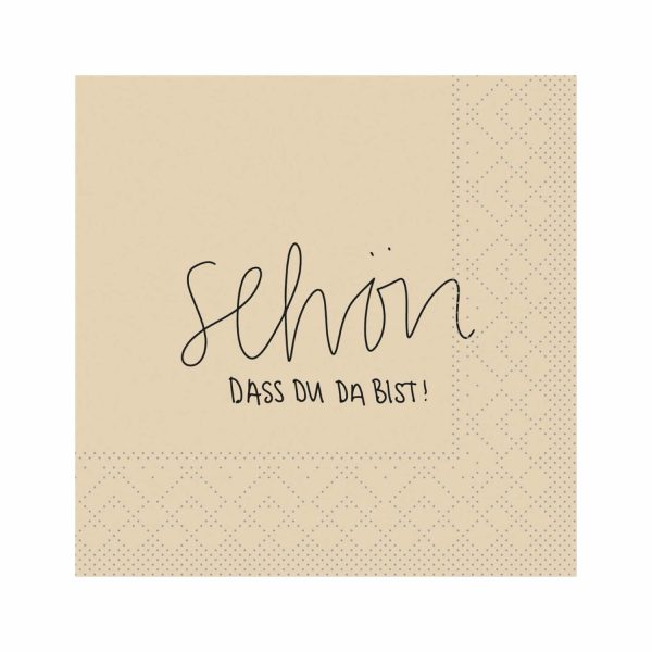 Mank Cocktailserviette aus Recycling-Tissue mit Schriftzug „Schön, dass Du da bist!", 24 x 24 cm