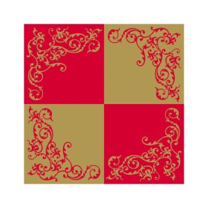 Mank Airlaid Servietten Pomp gold/rot, vier Faltquadrate: rot mit Gold-Ornament und gold mit Rot-Ornament, 40 x 40 cm