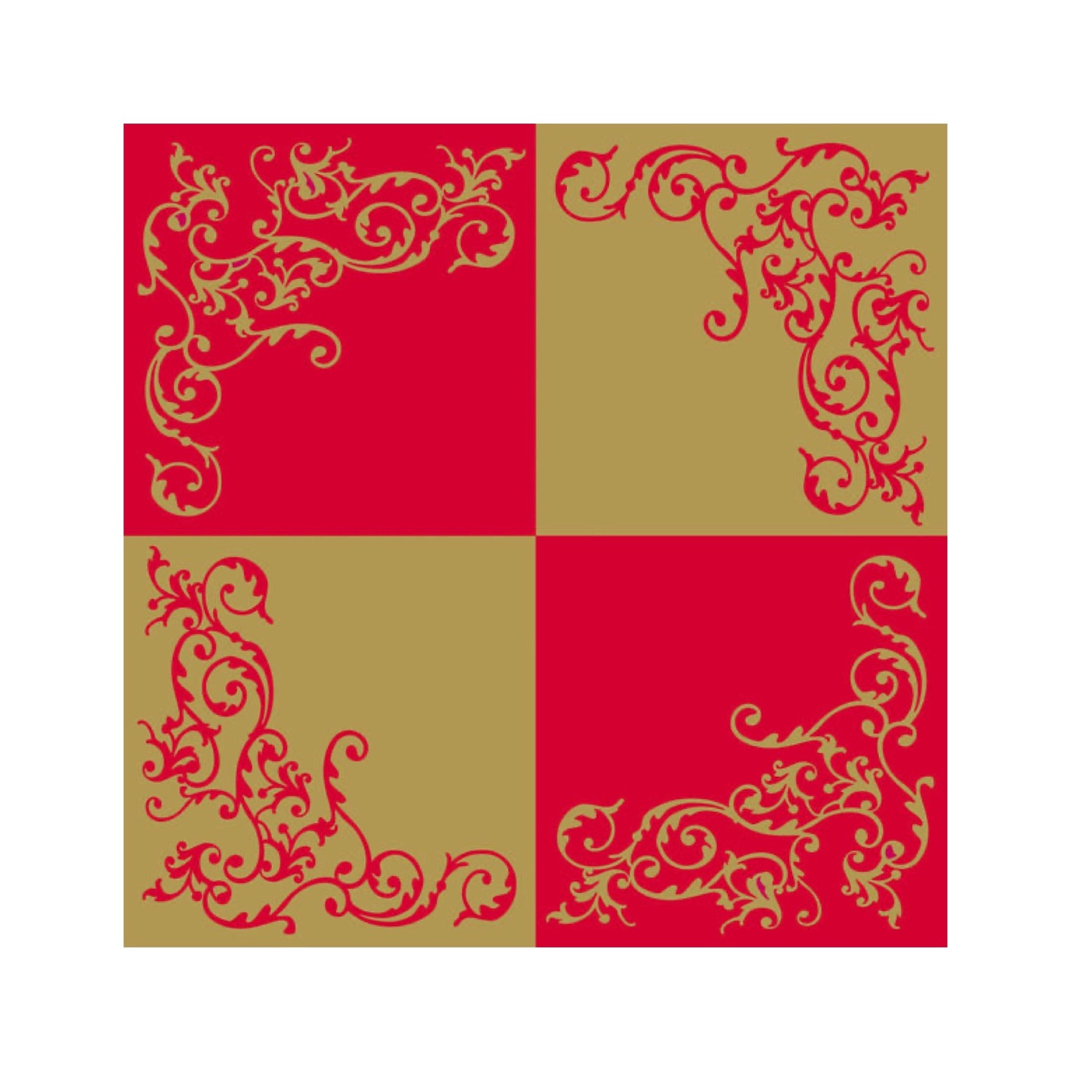 Mank Airlaid Servietten Pomp gold/rot, vier Faltquadrate: rot mit Gold-Ornament und gold mit Rot-Ornament, 40 x 40 cm