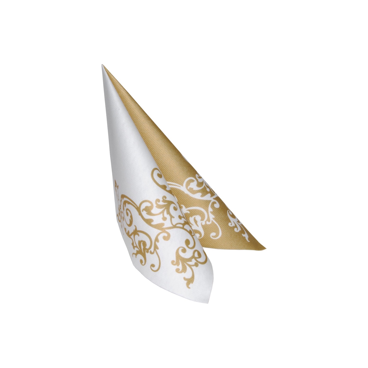 Mank Airlaid Serviette Pomp gold-weiß, 40 x 40 cm, ornamentales Goldmuster auf weißem Grund