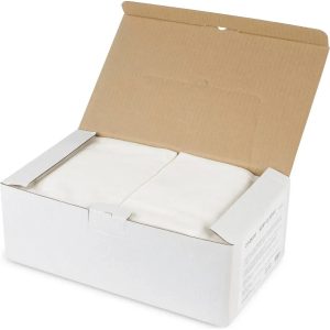 Geöffnete SEMY CLASSIC Spenderbox mit weißen Putztüchern