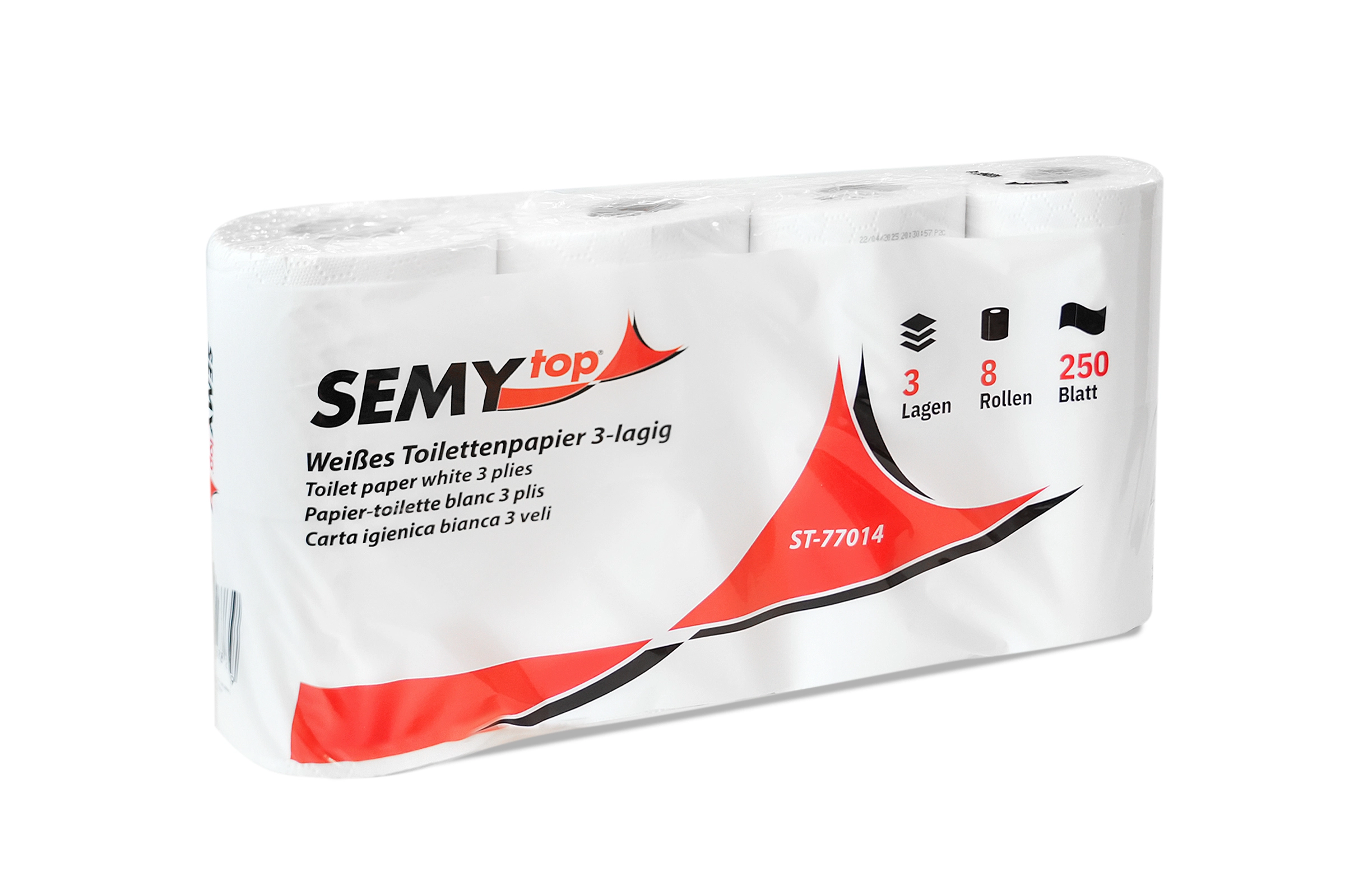 SEMY top Toilettenpapier 3-lagig hochweiß, 8er-Pack ST-77014, 250 Blatt