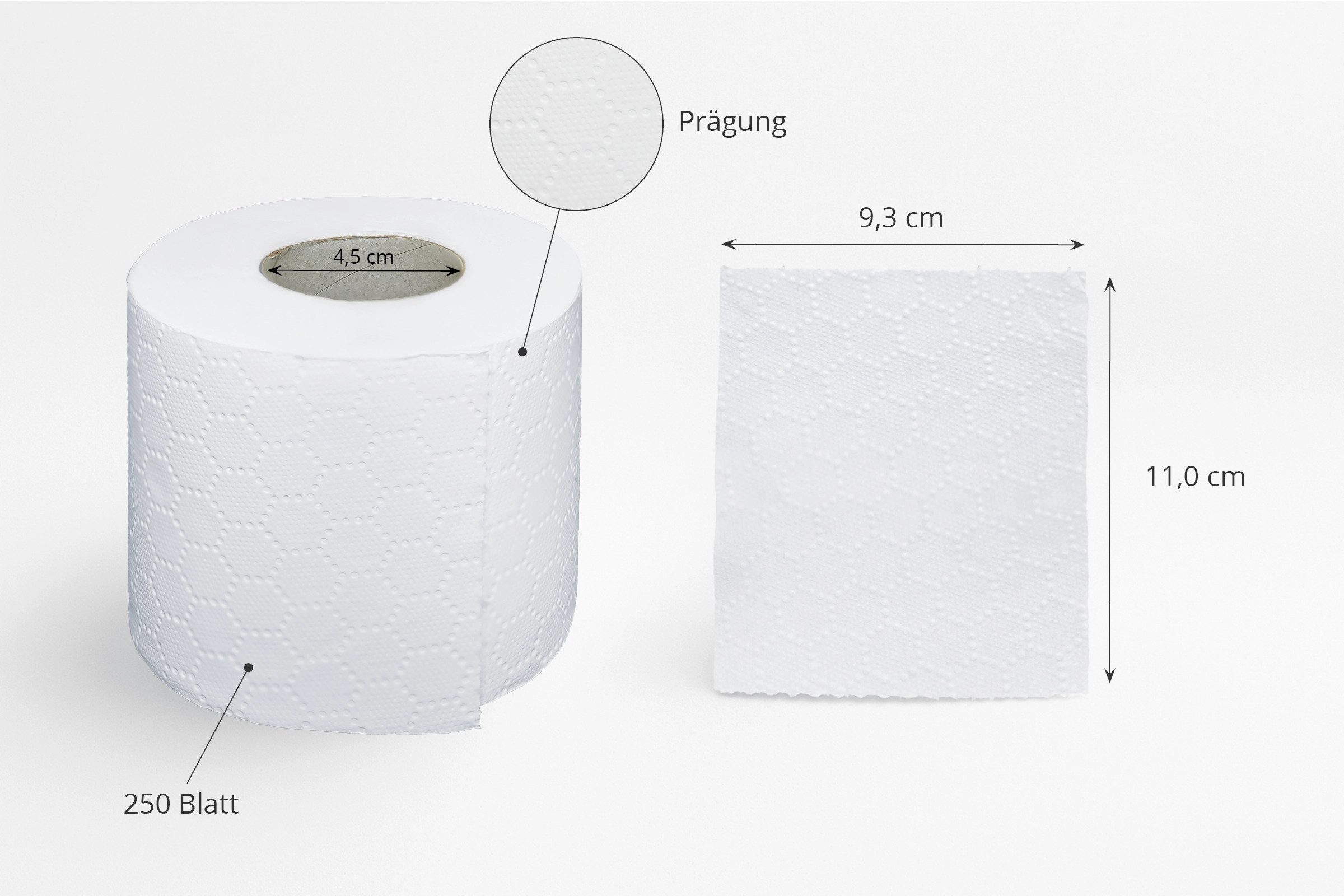 SEMY top Toilettenpapier Einzelrolle mit Wabenprägung, Blattmaß 9,3 x 11 cm