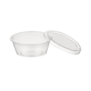 Transparenter Saucenbecher aus Kunststoff mit separatem Deckel, Portionsbecher für Saucen und Dips
