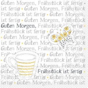 Mank Cocktailserviette Frühstück ist fertig Gelb-Grau 24x24 cm