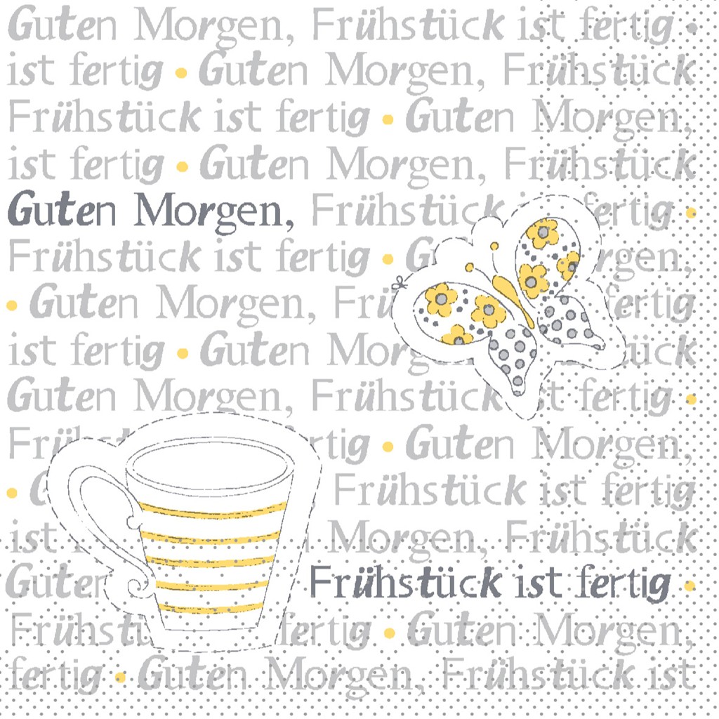 Mank Cocktailserviette Frühstück ist fertig Gelb-Grau 24x24 cm